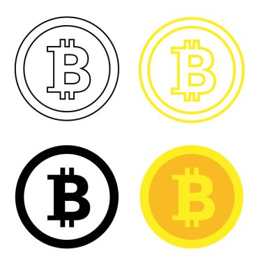 Bitcoin. Şifreli para birimi sembolü. Paralar düz ve ana hatlarıyla. Düzenlenebilir. Soğuk bitcoin ikonu. Vektör illüstrasyonu beyaz arkaplanda izole edildi