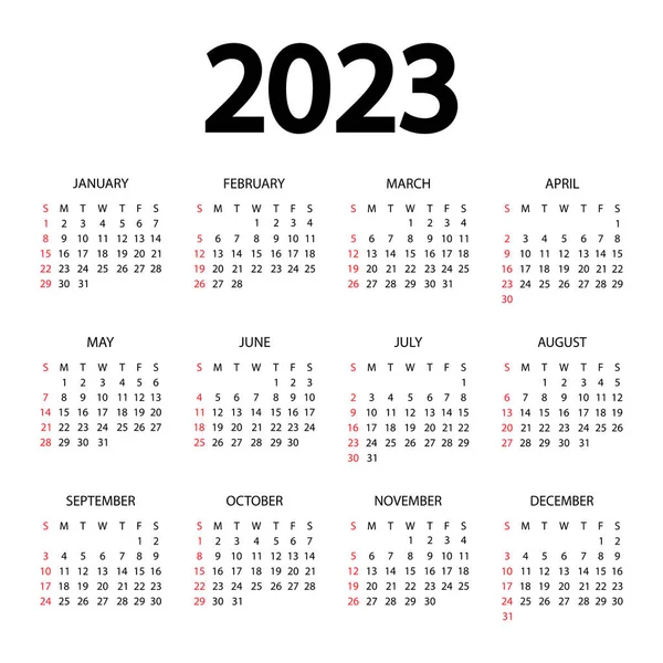 Calendario 2023 Año Ilustración Vectorial Semana Comienza Domingo Calendario Anual — Vector de stock