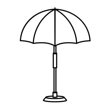 Plaj ya da havuz şemsiyesi ikonu. İnce çizgili çizim. Contour sembolü. Deniz kenarında bir tatilin sembolü. Vektör izole edilmiş simgesi