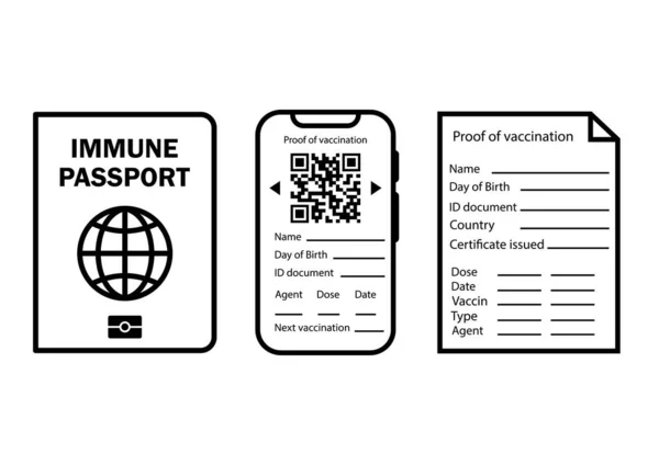 Иммунный Паспорт Цифровой Бумажный Документ Безопасного Путешествия Покупки Проверка Иммунизации — стоковый вектор