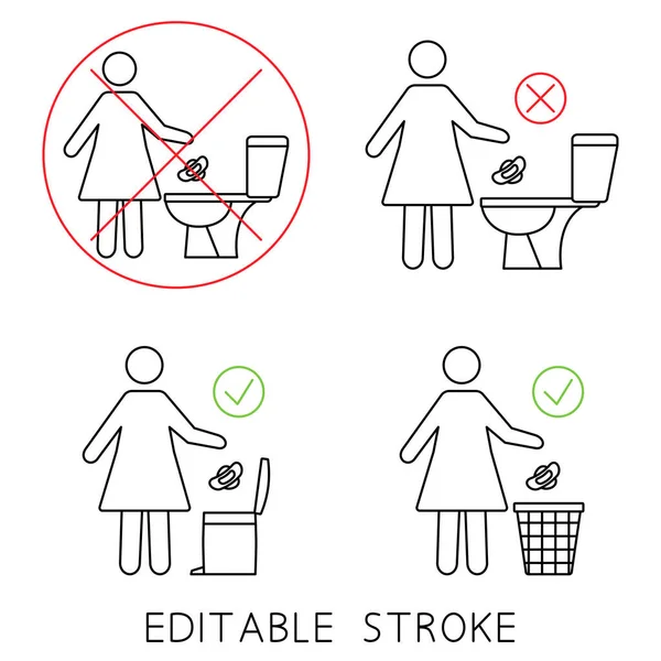 Hygienetücher Der Toilette Nicht Spülen Werfen Sie Keine Gegenstände Auf — Stockvektor