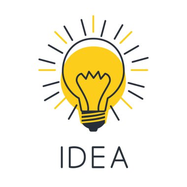 Güneş ışınlı ampul. Fikir işareti, çözüm, düşünce, konsept. Işıklı lamba. Elektrik, parlıyor. Ampul simgesi vektörü, beyaz arkaplanda izole edilmiş.