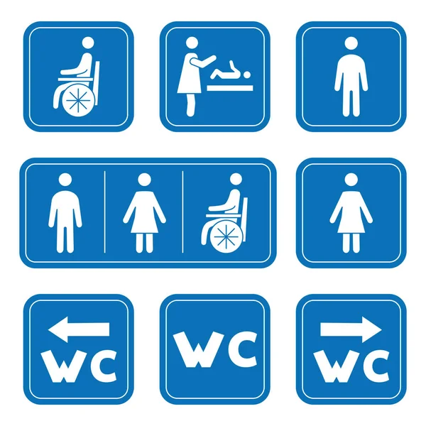 Iconos Del Baño Hombre Mujer Símbolo Persona Silla Ruedas Cambio — Vector de stock