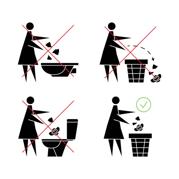 Flush Sanitary Towels Toilet Throw Items Lavatory Woman Flushing Sanitary — Vector de stock