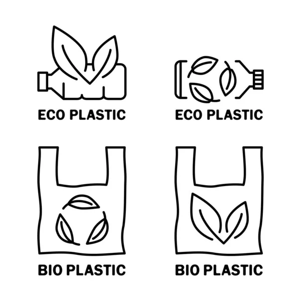 Plastic Bag Bottle Leaf Icon Biodegradable Compostable Bio Plastic Eco — Stock Vector