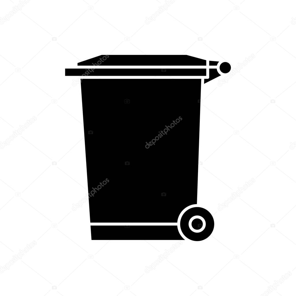 Recycle bin for trash and garbage. Street plastic wheelie waste bin. Rubbish container. Glyph icon of dumpster isolated on white background. Vector