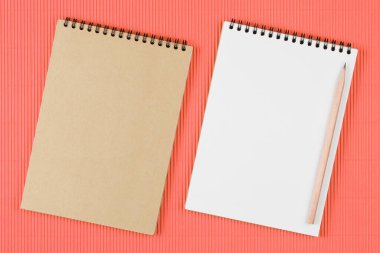 Mercan renk arka planında kalem olan dizüstü bilgisayar