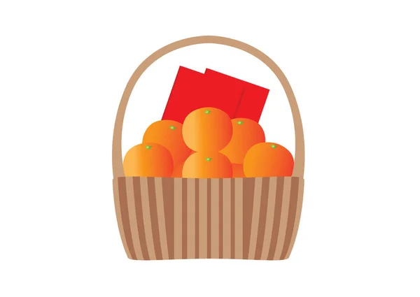 Enveloppe Rood Oranje Fruit Mand Witte Achtergrond Illustratie Vector Chinees — Stockfoto