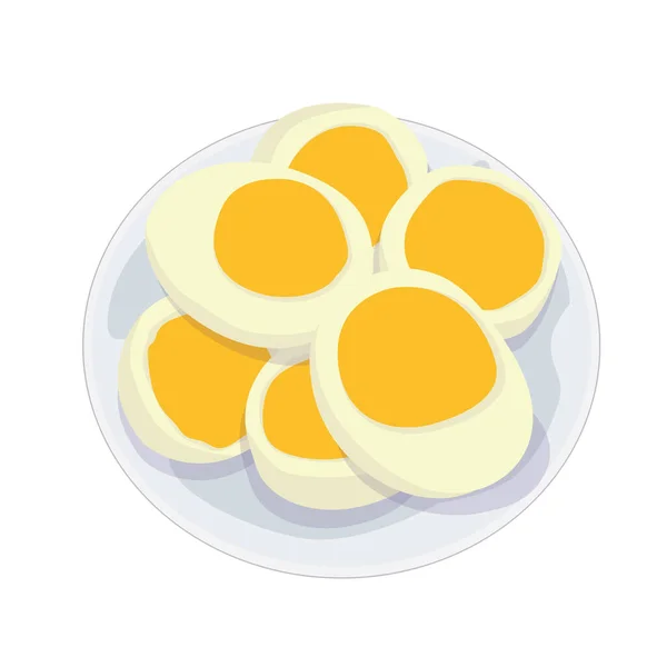 白い背景イラストベクトル上のプレートにゆで卵 — ストック写真