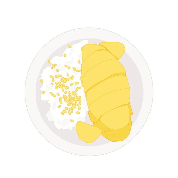 Mango Maturo Riso Appiccicoso Piatto Sfondo Bianco Illustrazione Vettoriale — Foto Stock