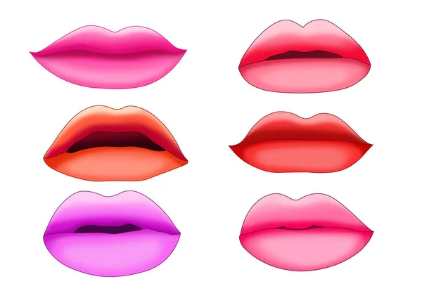 Száj Lips Close Design Elem Elszigetelt Gyűjtemény Stílusos Színes Különböző — Stock Fotó