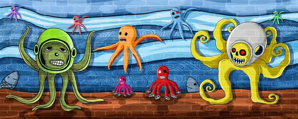 Chobotnice Nástěnné Malbě — Stock fotografie