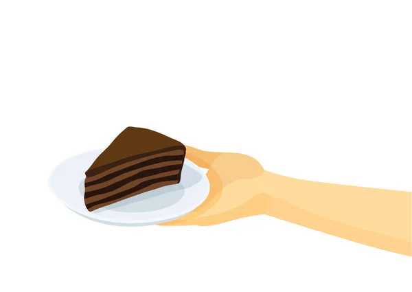 Bolo Chocolate Placa Mão Humana Vetor Ilustração Fundo Branco — Fotografia de Stock