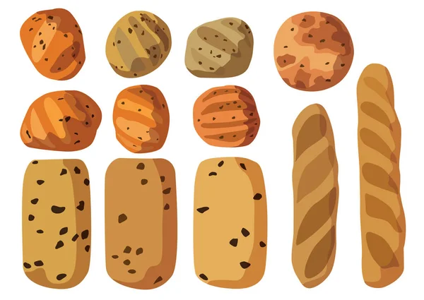 Köstliche Weiche Brot Und Bäckerei Auf Weißem Hintergrund Illustration Vektor — Stockfoto