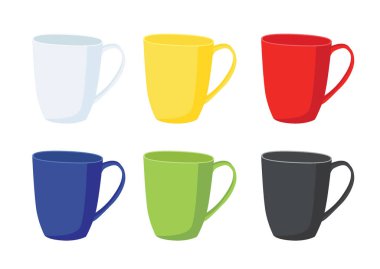 Beyaz arkaplan illüstrasyon vektöründe çok renkli kahve fincanı