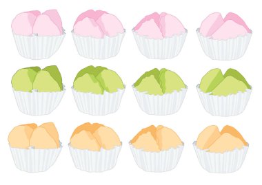 Tayland pirinçli kek ya da Çin yeni yıl pastası, Nian Gao Çin mutfağında yenen ve glutinöz pirinçten yapılan bir yemektir. beyaz arkaplan vektör illüstrasyonu