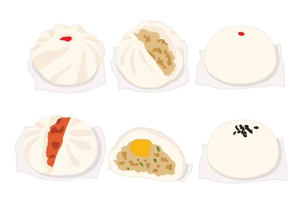 Panini Maiale Vapore Dim Sum Cucina Cinese Sfondo Bianco Illustrazione — Foto Stock