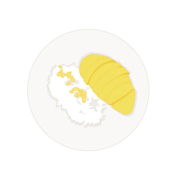 Ripe Mango Κολλώδες Ρύζι Στο Πιάτο Λευκό Φόντο Εικονογράφηση Διάνυσμα — Φωτογραφία Αρχείου