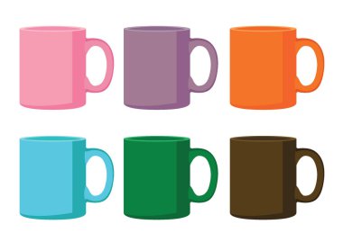 Beyaz arkaplan illüstrasyon vektöründe çok renkli kahve fincanı