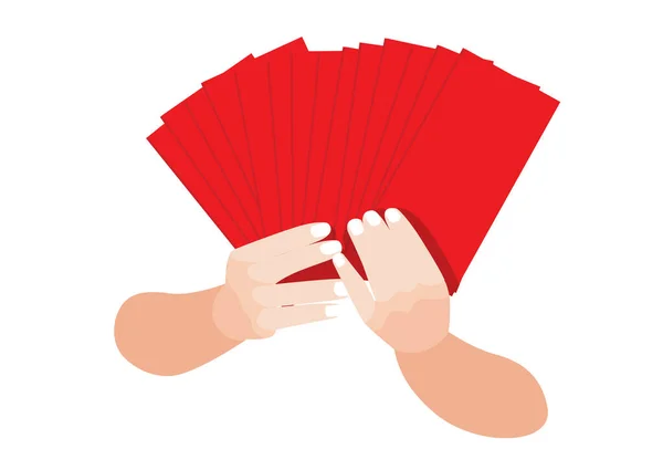 白い背景に手に赤の封筒 中国の旧正月イラストベクトル — ストック写真