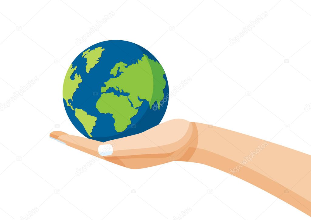 earth in human hand on white background illustration vector