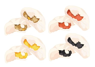 Buğulanmış çörek, Çin mutfağı beyaz arkaplan vektör illüstrasyonunda