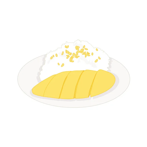Ripe Mango Κολλώδες Ρύζι Στο Πιάτο Λευκό Φόντο Εικονογράφηση Διάνυσμα — Φωτογραφία Αρχείου