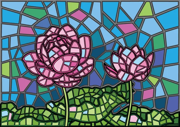 Lotus Çiçeği Boyalı Cam Arkaplan Çizim Vektörü — Stok fotoğraf