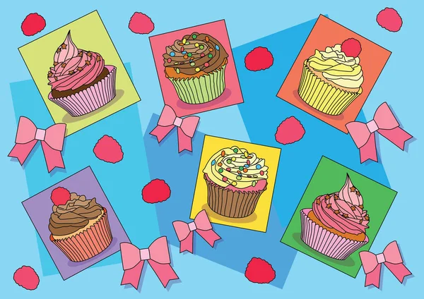 Cupcakes Bow Pattern Design Background Illustration Vector — Stock Photo, Image
