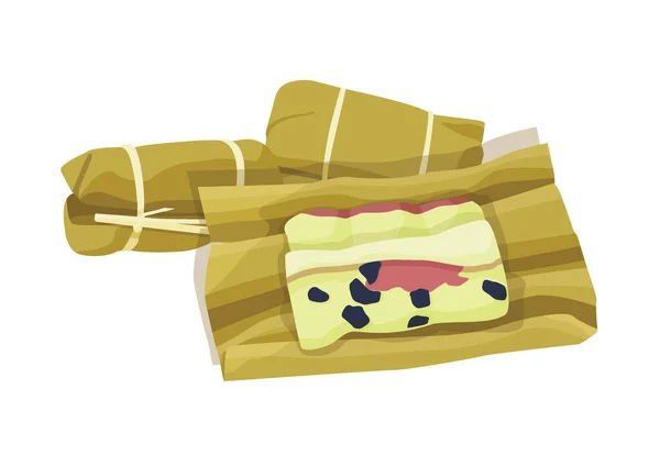Тайский Десерт Рисовый Пирог Пакет Обернутый Банан Белом Фоне Иллюстрации Стоковое Фото