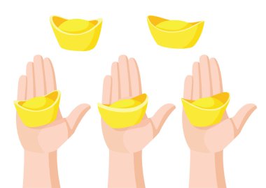 Beyaz arka planda altın külçeler. Çin Yeni Yılı ya da Ay Yeni Yılı konsepti. illüstrasyon vektörü