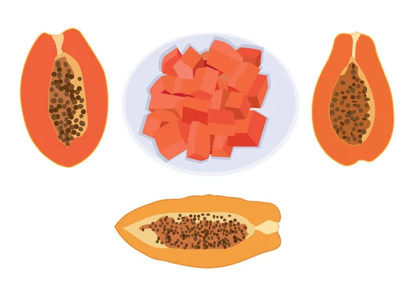 Reife Papaya Einem Teller Auf Weißem Hintergrund Illustrationsvektor — Stockfoto