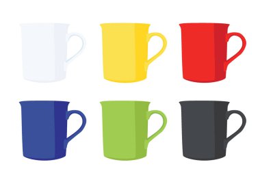 Beyaz arkaplan illüstrasyon vektöründe çok renkli kahve fincanı