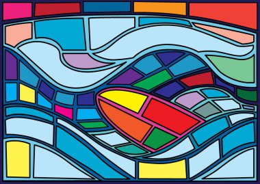 Deniz Musa 'sındaki sörf tahtası vitray çizim vektörü