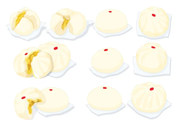 Steamed Buns Creamy Bun Chinese Cuisine White Background Vector Illustration — Foto Stock