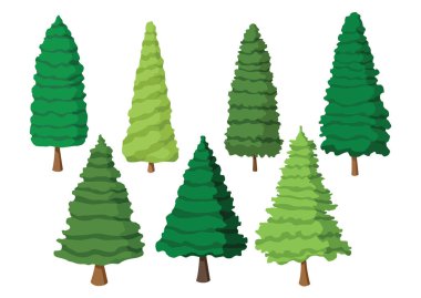 Ağaç çamı kümesi koleksiyonu beyaz arkaplan illüstrasyon vektöründe izole edildi