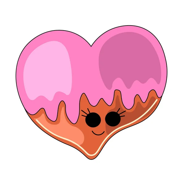 Cute drawn cartoon gingerbread in the shape of heart — Stock Vector