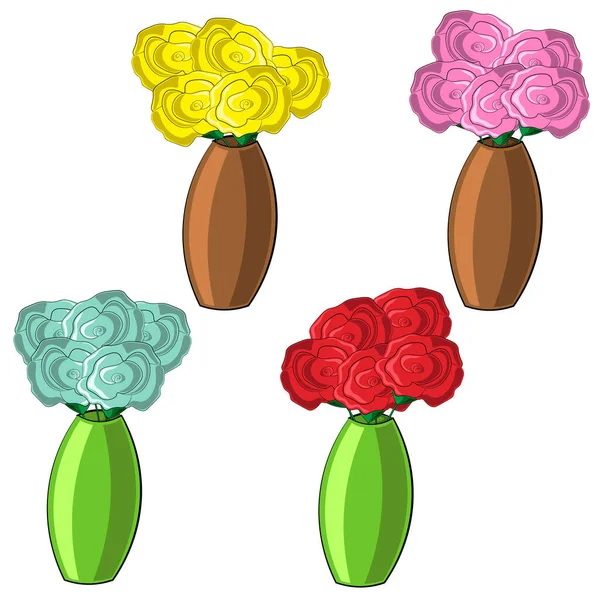 Petit ensemble avec différents vases et fleurs — Image vectorielle