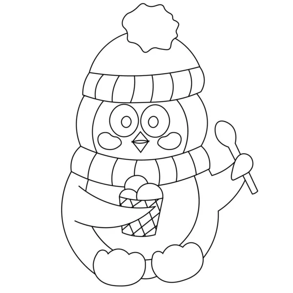 Lindo pingüino y helado en blanco y negro — Vector de stock