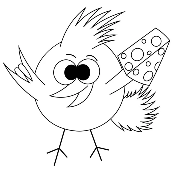 Pájaro y queso en blanco y negro — Vector de stock