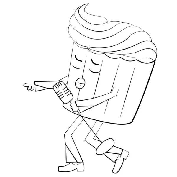 Cupcake na imagem de cantor em preto e branco —  Vetores de Stock