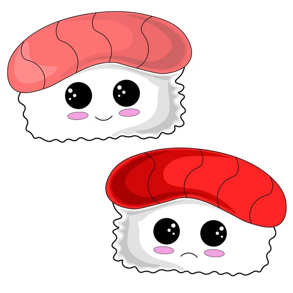 Cute kartun bahagia dan sedih Sushi dalam warna - Stok Vektor