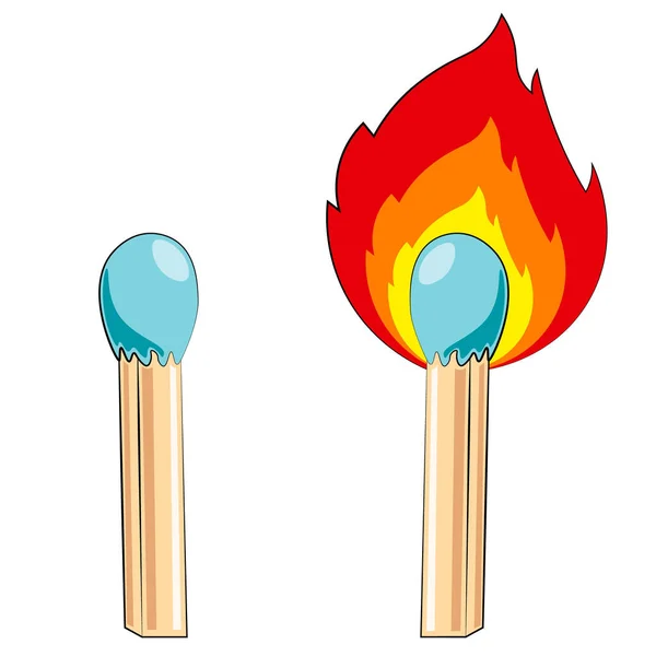 Safety match and burning match in color — Stock Vector