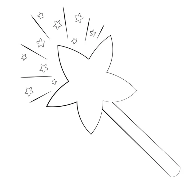 Zauberstab und Stern in schwarz-weiß gezeichnet — Stockvektor