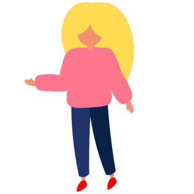 Süveter ve kot pantolonlu düz sarışın kız.