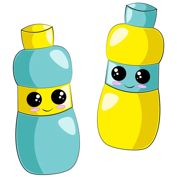 Leuke cartoon water en sap plastic fles — Stockvector