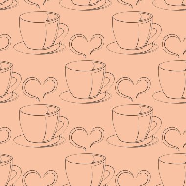 Kalp şeklindeki bardaklarla kusursuz vektör deseni.
