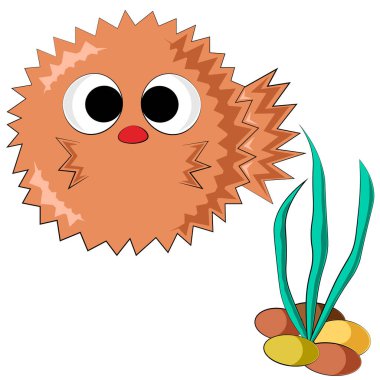 Tatlı çizgi film Deniz Kirpisi. Resimleri renkle çiz