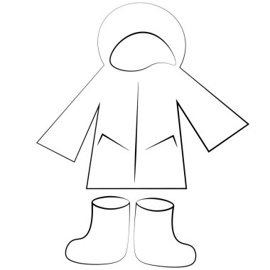 Tek element Yağmurluk ve Çizme. Resmi siyah ve beyaz olarak çiz