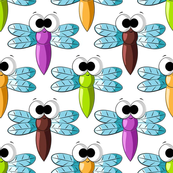 Naadloze vector patroon met kleur schattig libelle — Stockvector